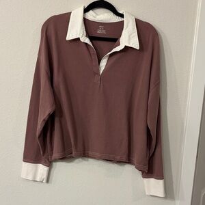 Aerie Purple Collared Long Sleeve Shirt